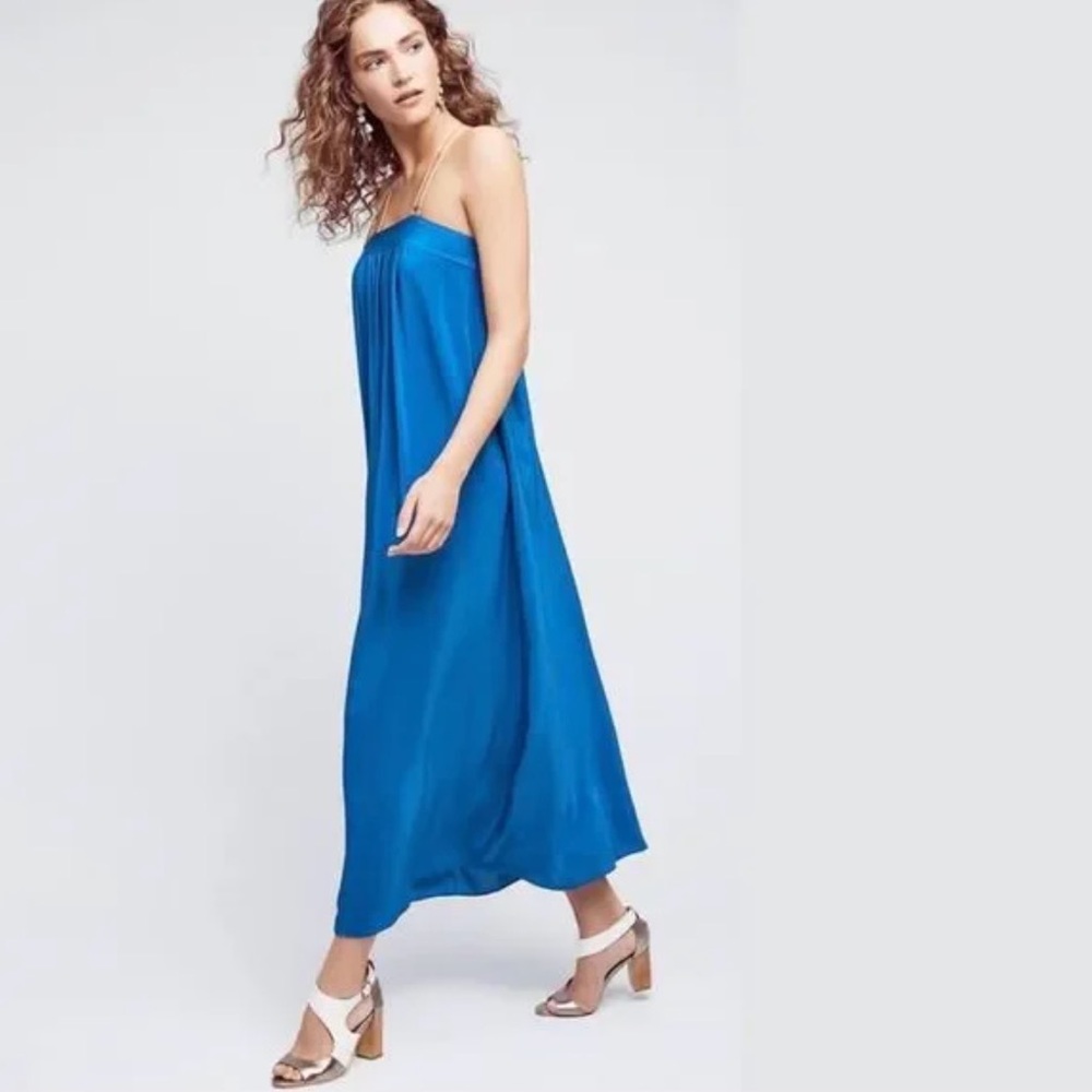 Anthropologie HD in Paris Cobalt Blue Flowy Maxi Dress
